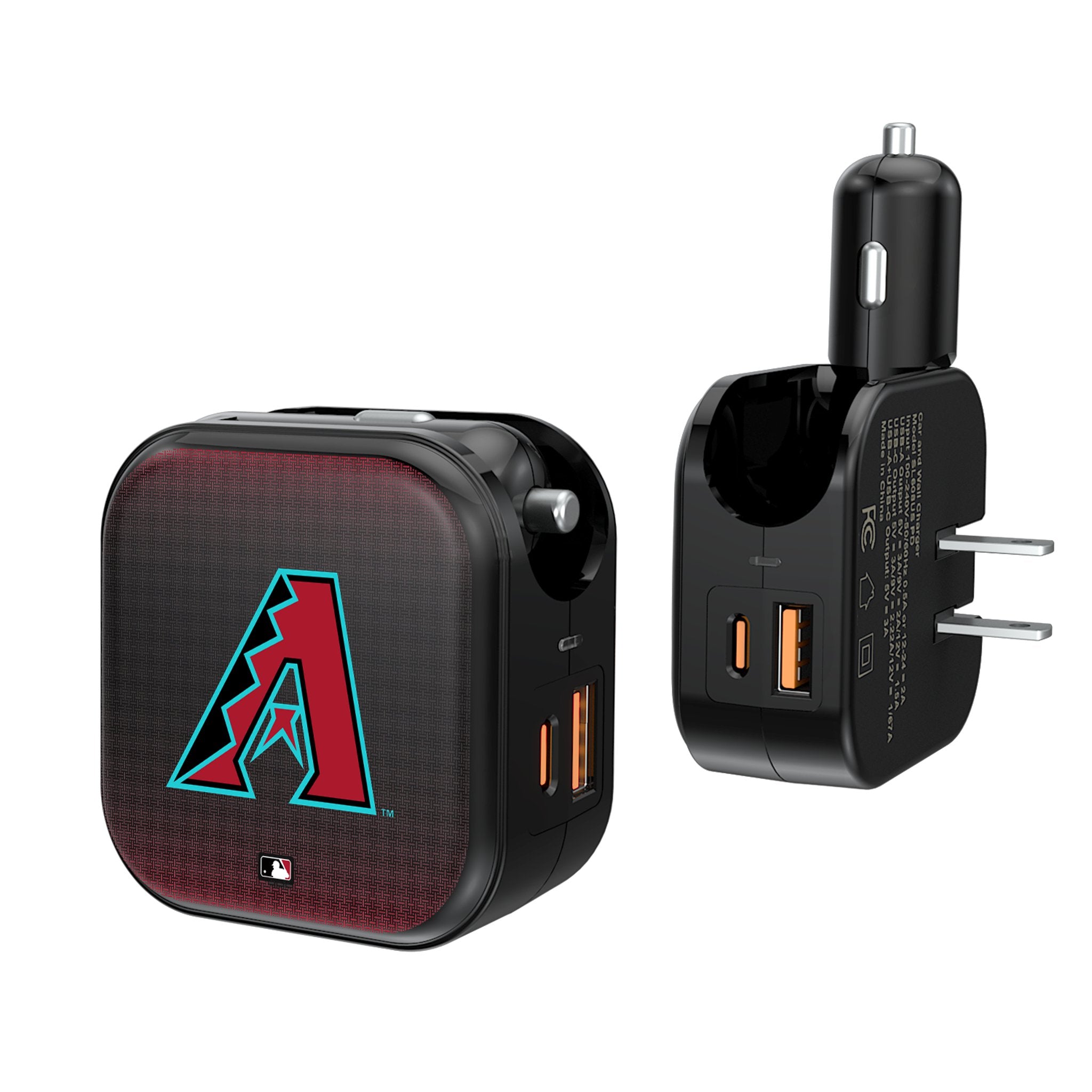 Arizona Diamondbacks 2-in-1 USB A/C Fast Charger Cable - Durable Linen Braided Phone Charger for iPhone & Android - Perfect for Travel, Home & Office Use