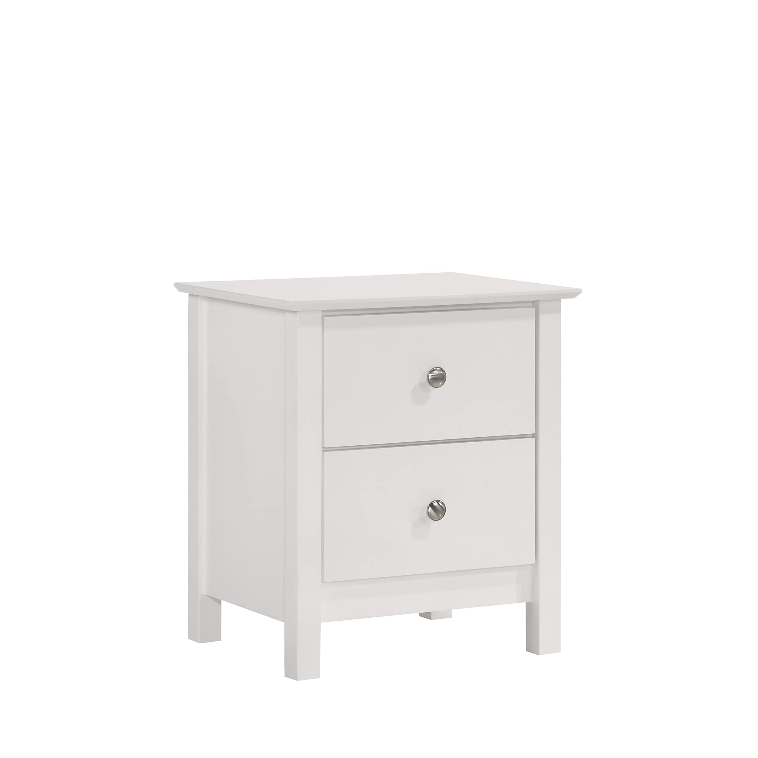 Gemini Solid Wood Nightstand with 2 Drawers - Classic White Bedside Table for Bedroom, Living Room & Guest Room