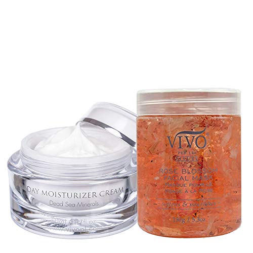 Vivo Per Lei Dead Sea Mineral Day Cream & Rose Hydrating Facial Mask Set - Anti-Aging Moisturizer & Skin Revitalizing Treatment for Dry, Sensitive Skin - Perfect for Morning Routine & Spa Night Self-Care