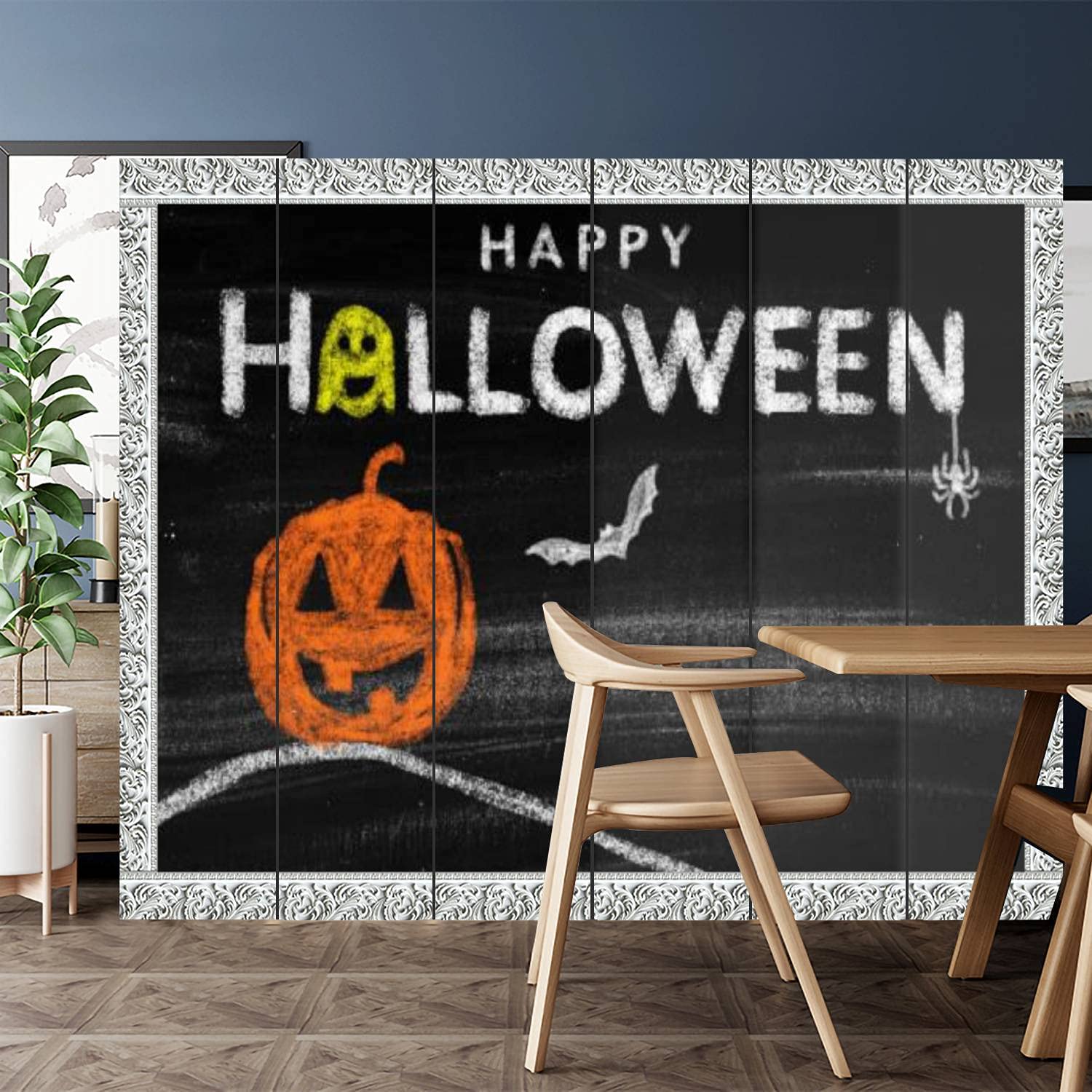 6 Panel Canvas Room Divider Screen - Foldable Privacy Partition with Halloween Theme for Home, Office, Bathroom & Pool | Decorative Window Style Room Separator for Parties & Indoor/Outdoor Use