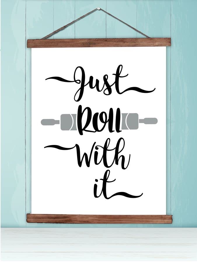 Just Roll With It Rolling Pin Hanging Canvas Art - Kitchen Wall Decor Scroll Prints - Ready to Hang Kitchen Signs - 23x30-Inch Kitchen Art Decorations for Home, Office, or Gift