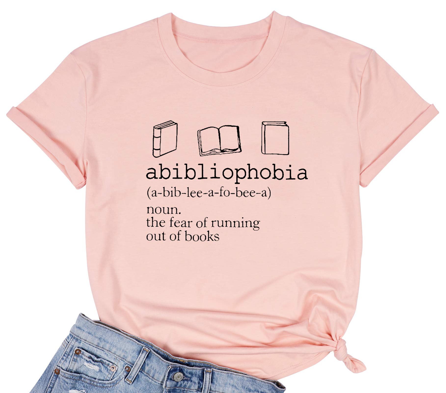 Abibliophobia Definition T-Shirt for Women - Funny Book Lover Tee - Teacher Apparel & Casual Reading Top - Perfect for Book Clubs, Library Visits and Literary Gifts