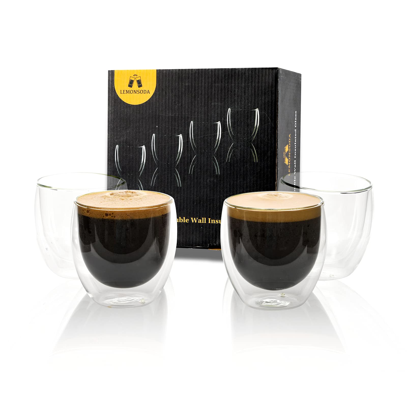 Double Wall Insulated Glass Coffee Mugs - 8.5oz & 12oz Set of 2 - Hot & Cold Drink Cups for Home, Office or Camping - BPA Free Shatterproof Glassware