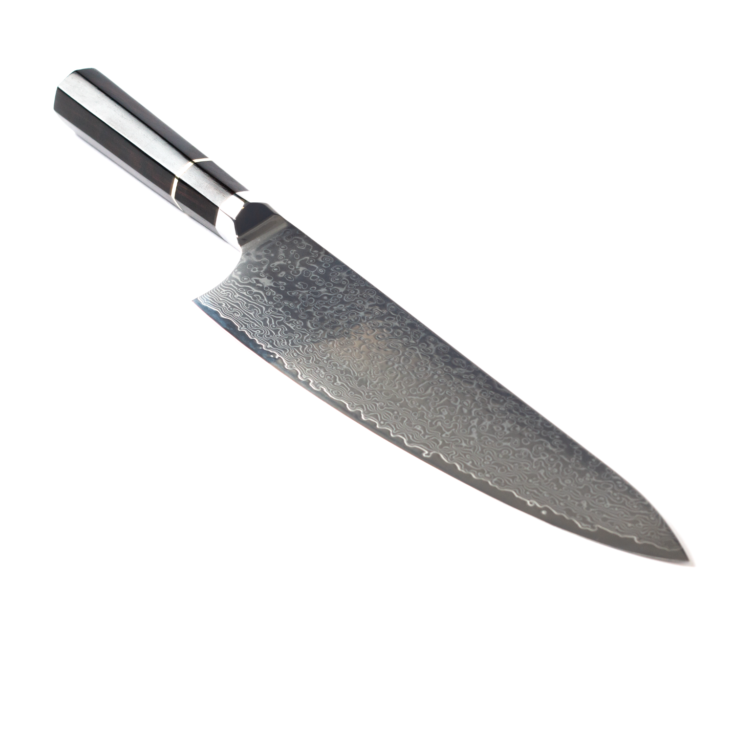 Premium Octad Japanese Damascus Steel 9-Inch Chef Knife with Ebony Handle - Professional Kitchen Knife for Slicing, Dicing & Chopping Vegetables, Meat & Fish