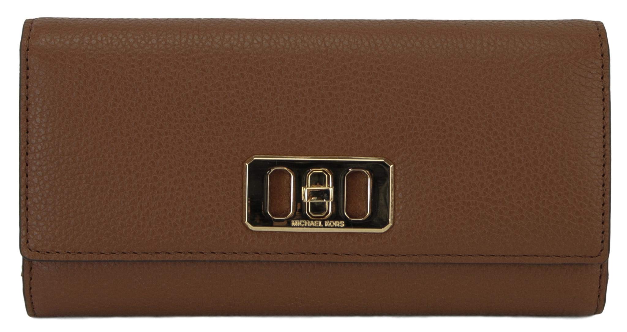 Michael Kors Pebbled Leather Karson Continental Flap Wallet in Luggage Brown - Stylish RFID-Blocking Women's Wallet for Everyday Use & Travel