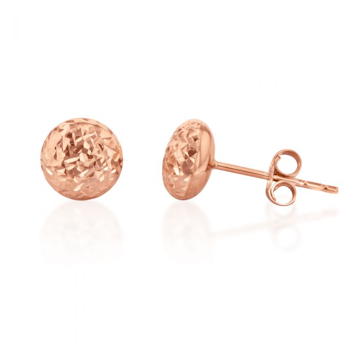 9ct Rose Gold Diamond Cut 7mm Stud Earrings for Women - Elegant Everyday Jewelry Gift for Her - Perfect for Weddings, Parties & Special Occasions