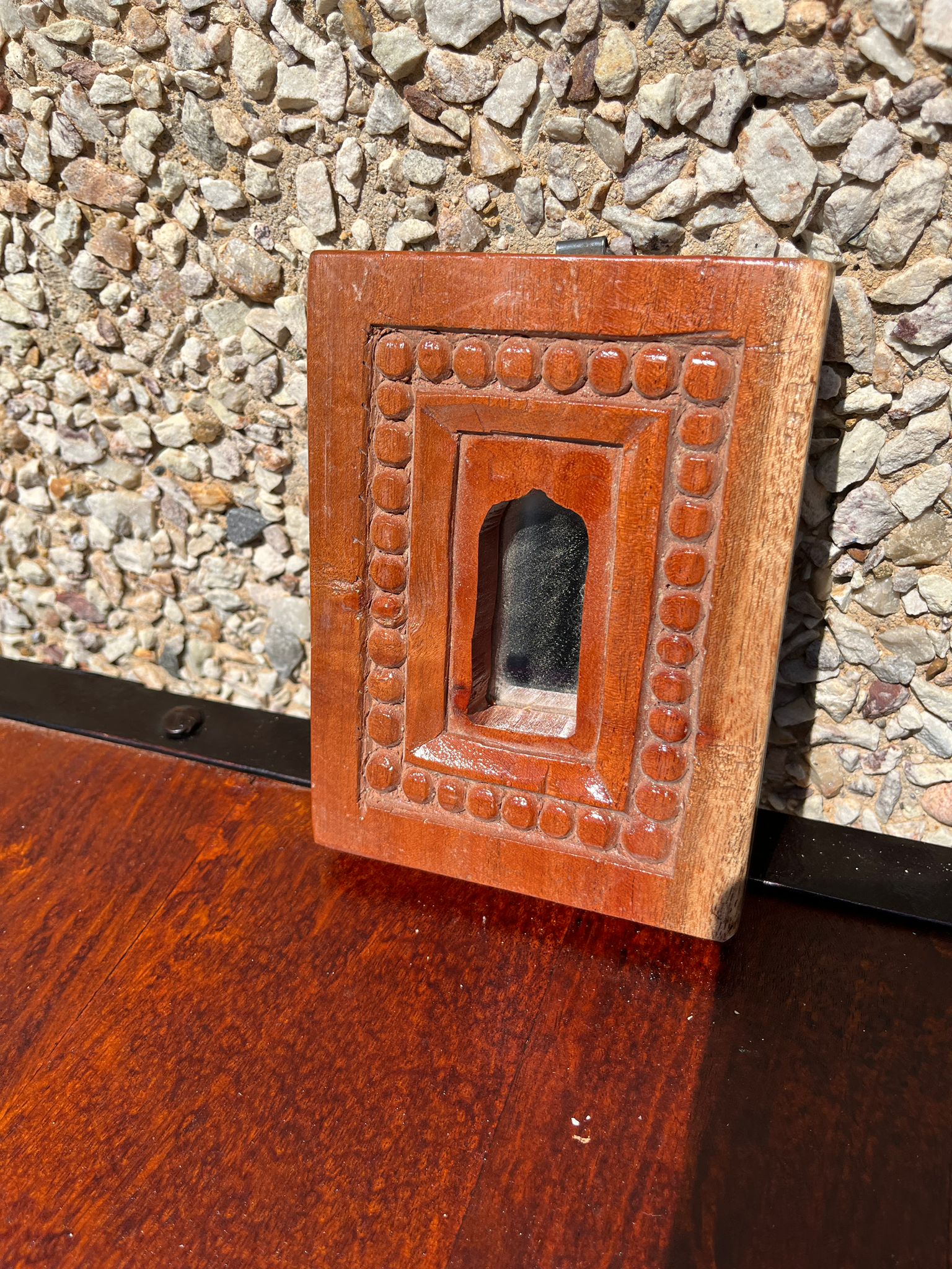 Hand Carved Indian Solid Wood Temple Mirror - Brown 110 - Elegant Wall Decor for Home, Bedroom, Living Room & Meditation Spaces
