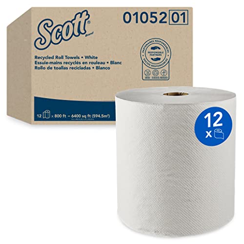 Scott 01052 Hard Roll Towels - 100% Recycled White Paper Towels, 1.5