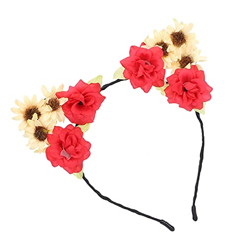 Flower Headband for Women - Comfortable Fashionable Ergonomic Headpiece for Carnival, Christmas, Halloween (Red & Yellow) - Perfect for Costume Parties, Music Festivals & Photo Shoots