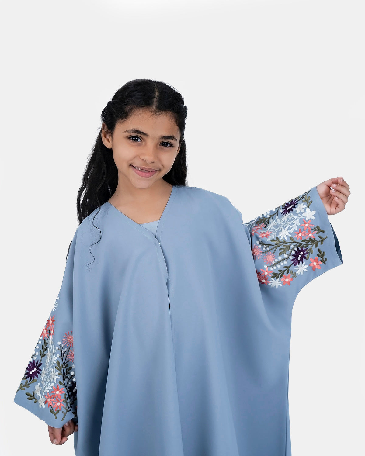 Zahra Grey Kids Abaya - Islamic Prayer Dress for Girls - Perfect for Eid, Mosque & Special Occasions