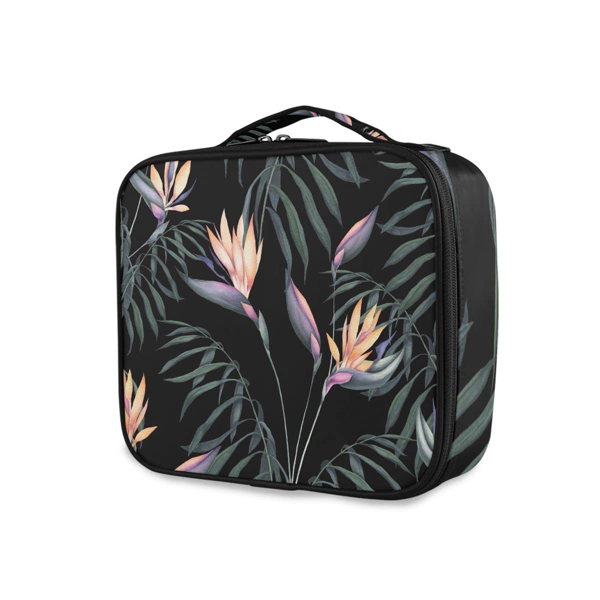 GAIREG Cute Highland Cow Cosmetic Bag - Travel Makeup Organizer with Dividers, Toiletry & Jewelry Storage Pouch in Tropical Dark Green Plants Pattern - Perfect for Vacation, Gym & Daily Essentials Organization