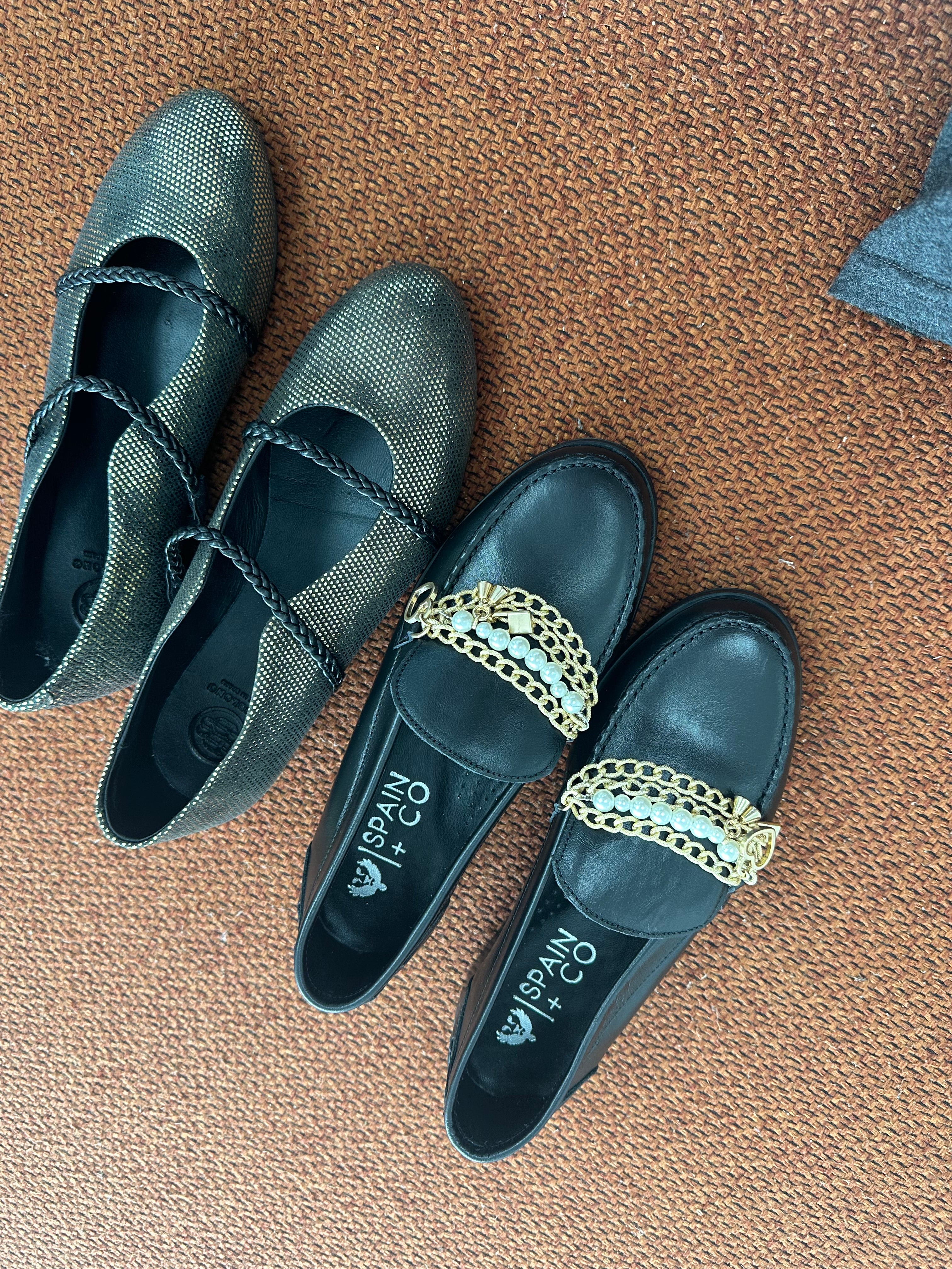 Spain+Co Black Multi Chain Loafer Shoes for Women - Stylish Slip-On Flats with Metal Chain Detail | Perfect for Office, Casual Outfits & Date Nights