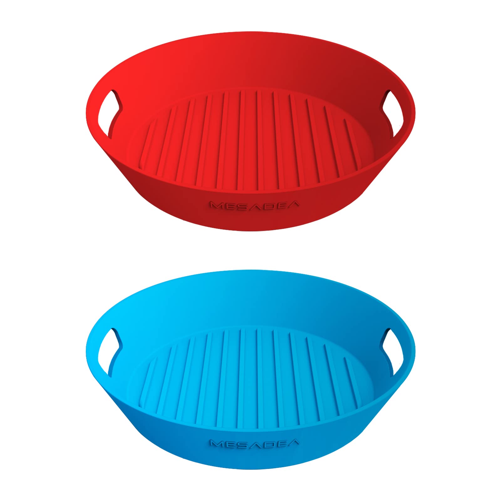 Reusable Silicone Air Fryer Liners - Heat Resistant & Food Safe 8 Inch Bowl for Ninja Foodi, Microwave, Coffee Maker & Blender (Blue + Red) - Perfect for Healthy Cooking, Meal Prep & Easy Cleanup