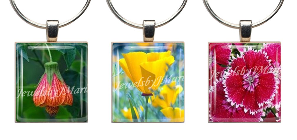 Scrabble Tile Wine Glass Charms Set of 3 - Floral Stemware Markers for Parties, Weddings & Gifts - Unique Drink Identifiers for Wine Glasses