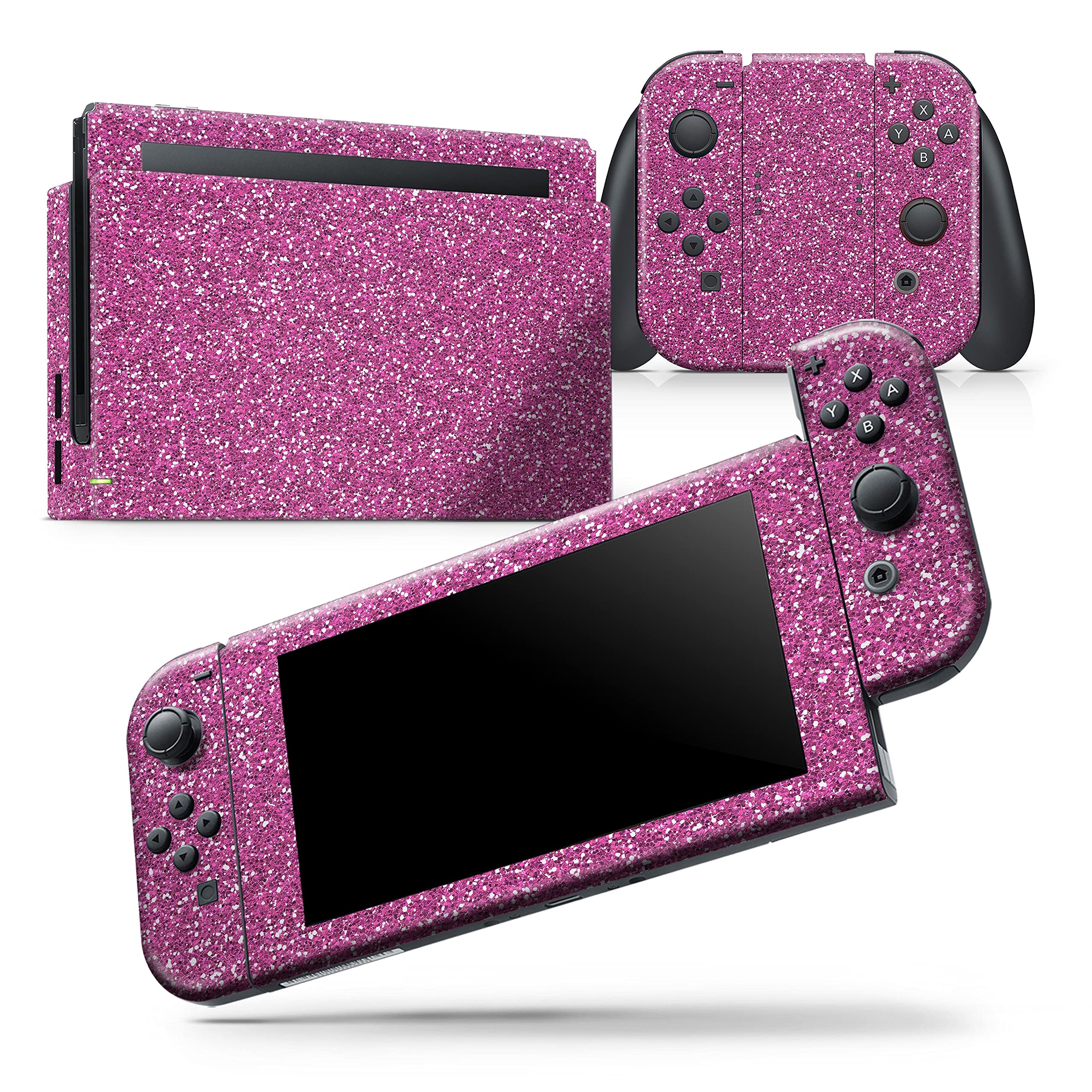 Nintendo Switch OLED Dock Skin - Sparkling Pink Metallic Glitter Vinyl Wrap Cover | Scratch-Resistant, Removable Protective Decal | Perfect for Gaming Setups & Personalized Console Protection