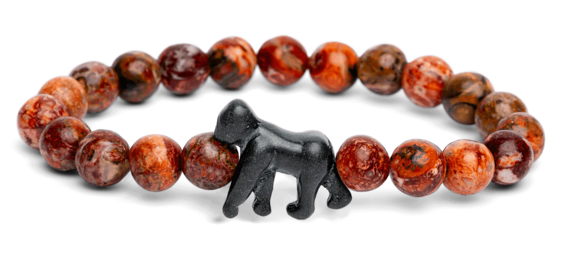 Fahlo Gorilla Bracelet - Mountain Stone Beaded Animal Conservation Jewelry for Men & Women - Perfect for Outdoor Adventures, Wildlife Enthusiasts, and Eco-Friendly Gifts