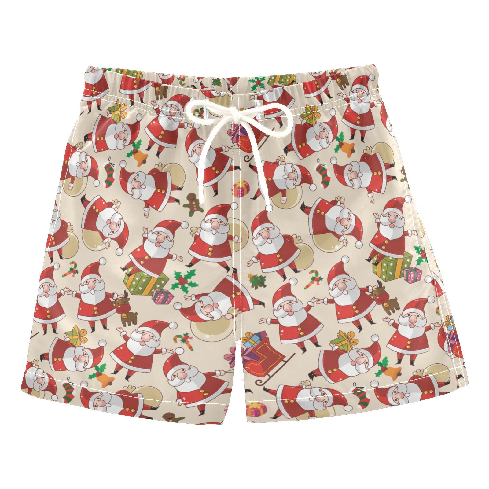AMICHIC Boys Christmas Santa Swim Trunks - Quick Dry Board Shorts for Beach, Surf & Pool - Holiday Swimwear for Hawaii Vacation & Summer Fun