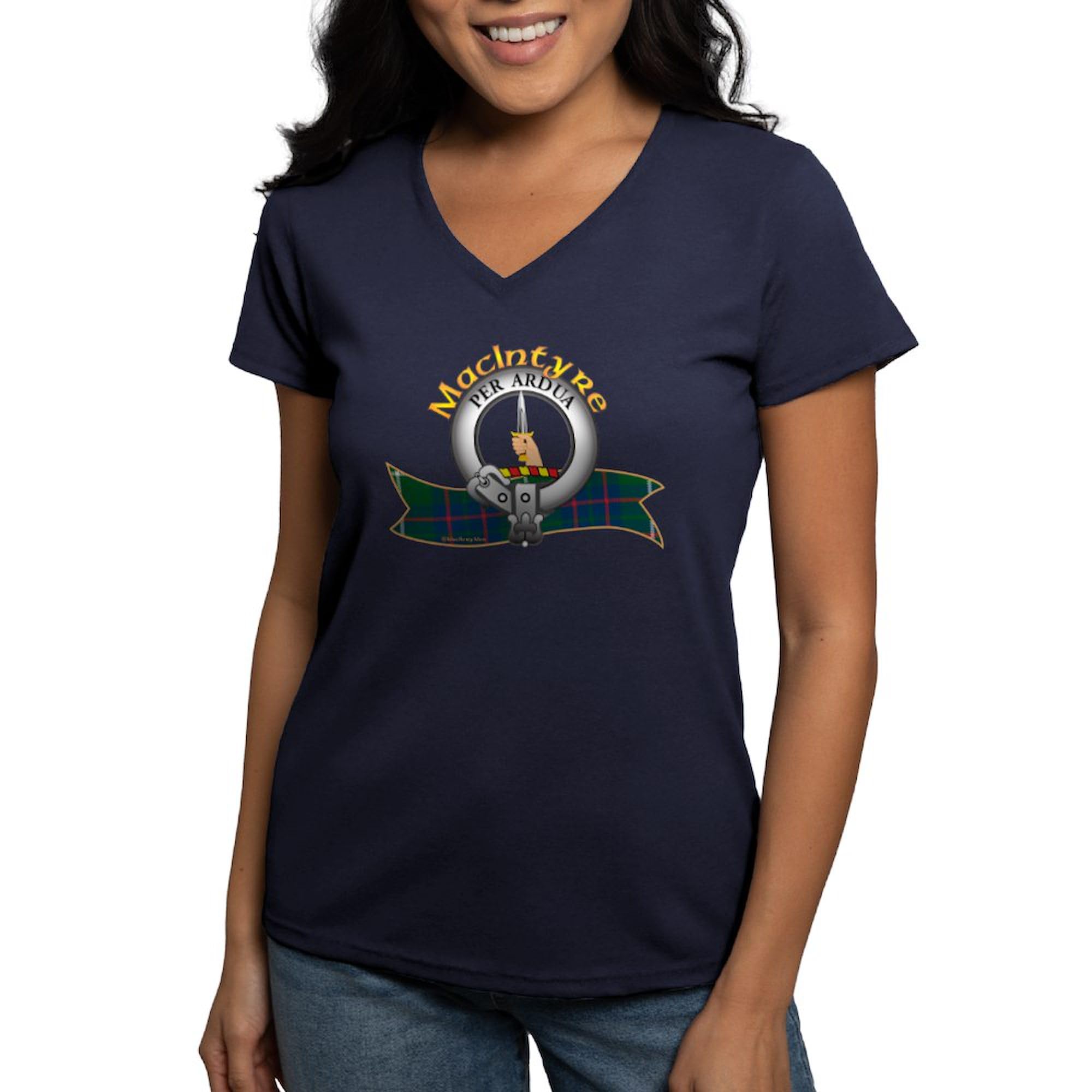 Macintyre Clan Women's V-Neck Cotton T-Shirt - Soft & Comfortable Casual Tee for Everyday Wear, Family Reunions & Scottish Heritage Events