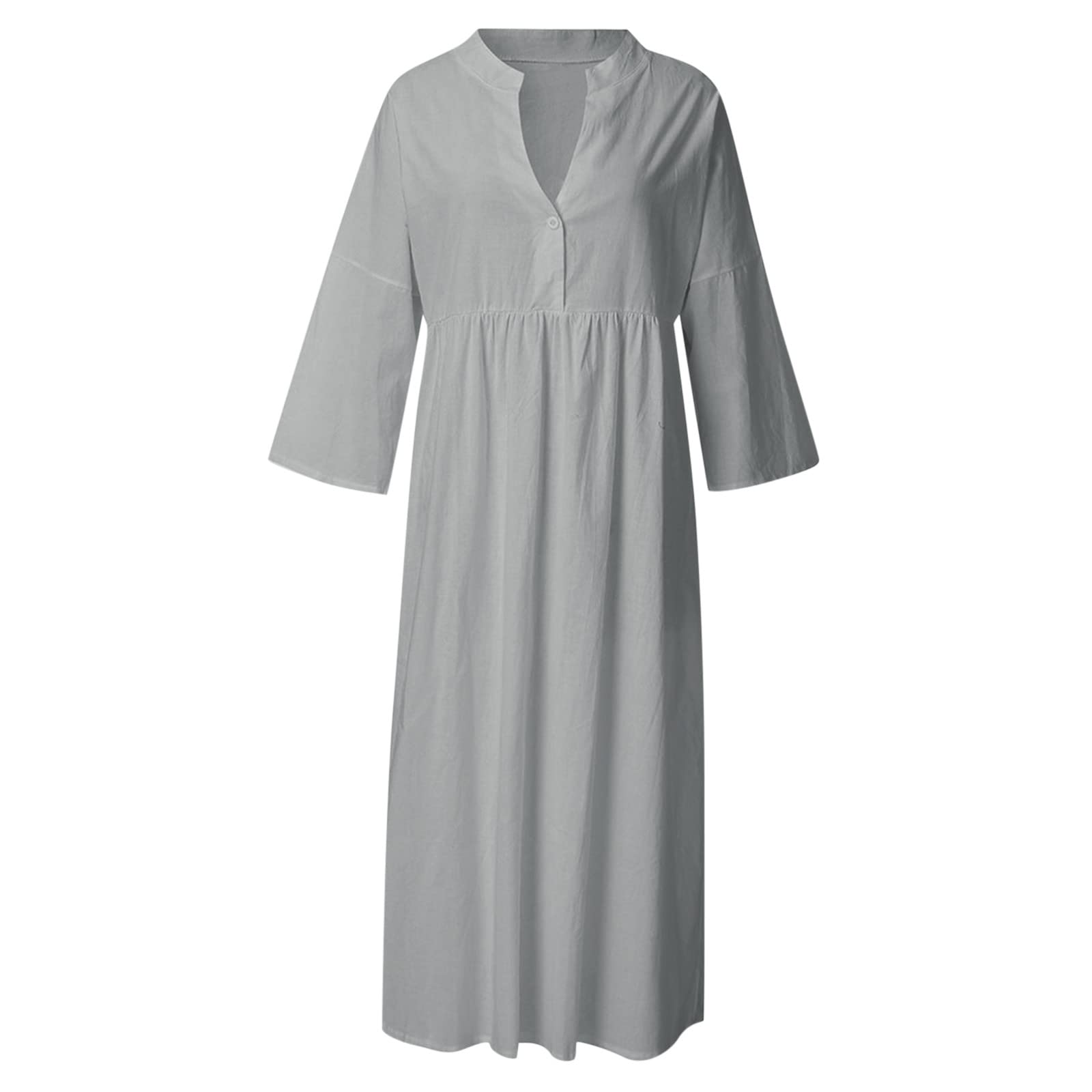 Women's Summer Linen Long Sleeve Dress - Loose A-Line Solid Color Sundress for Work & Vacation | Breathable Casual Office Wear & Beach Cover Up
