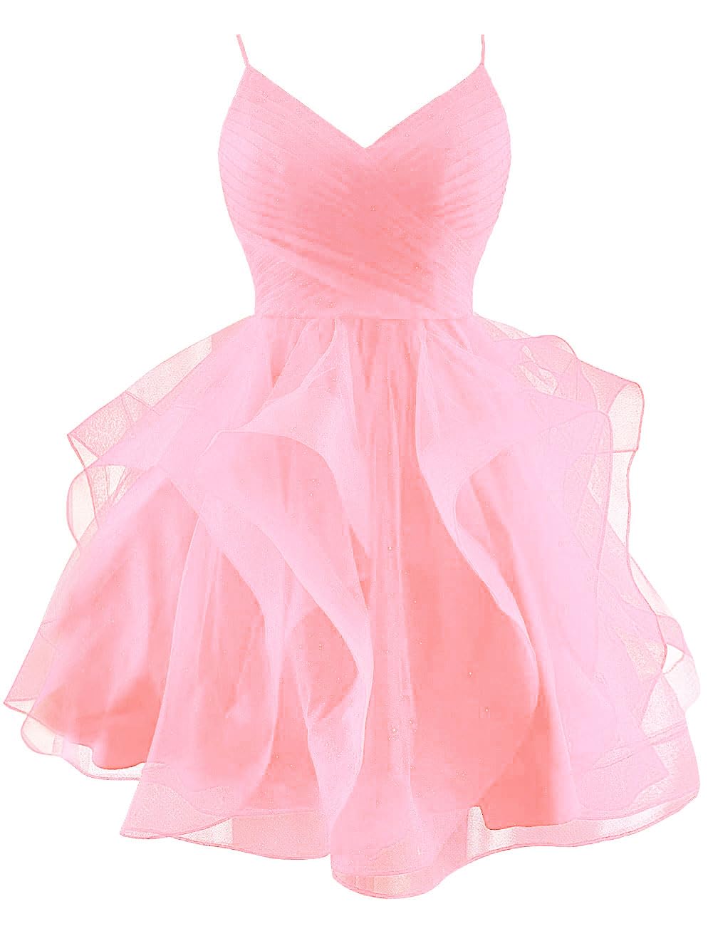 Sparkly Glitter Tulle Spaghetti Strap Short Homecoming Dress for Teens - Tiered Mini Cocktail Party Dress with V-Neck & Puffy Skirt | Perfect for Prom, Sweet 16, Quinceañera & Formal Events