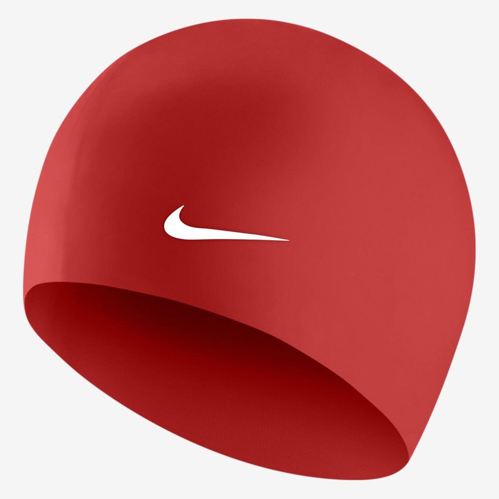 Nike Silicone Swimming Cap for Women & Men - Red/White - Comfortable & Durable Swim Cap for Pool, Lap Swimming & Water Aerobics