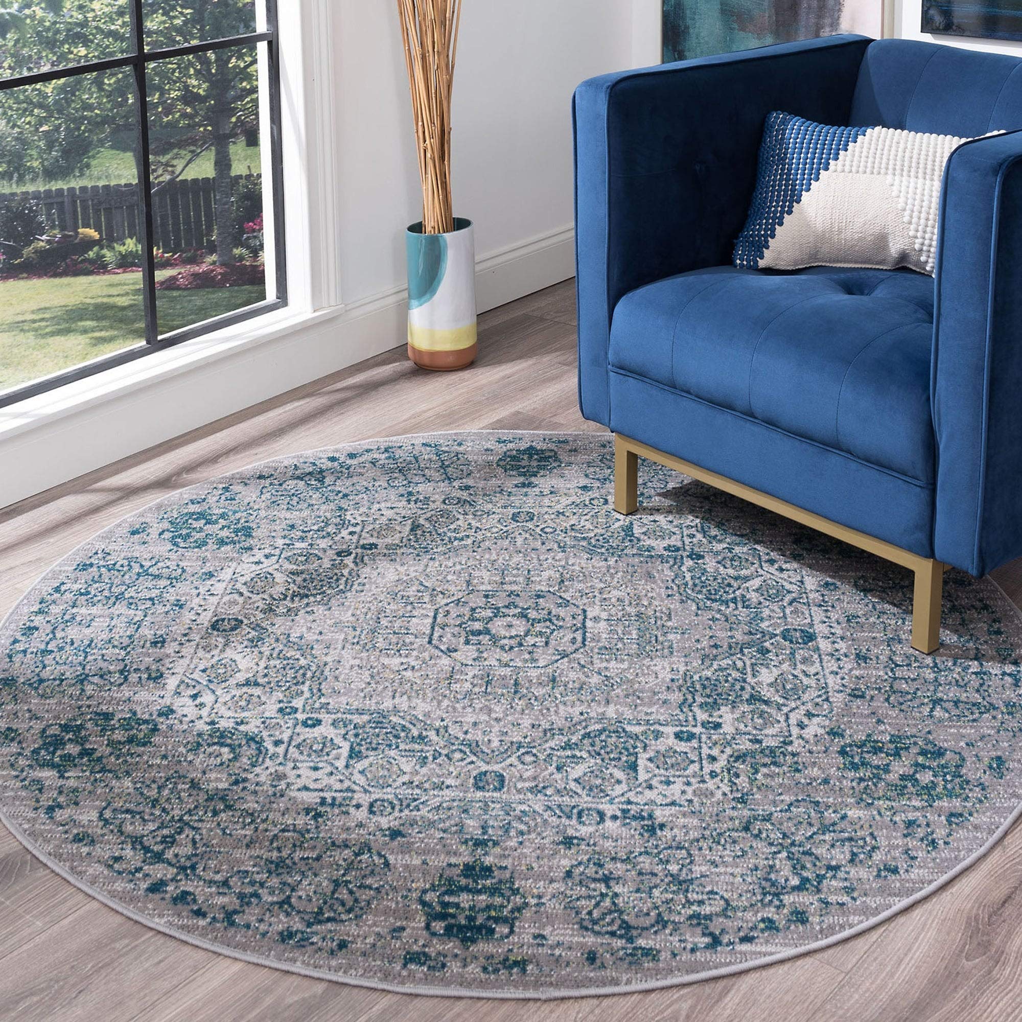Alise Rugs Montez Global Medallion Indoor Area Rug - Blue & Grey Round 7'10