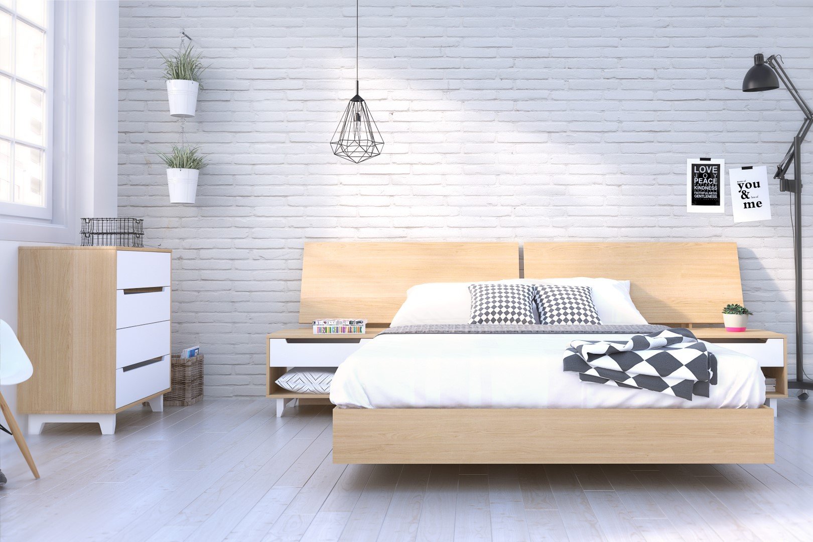 Nexera 400734 5-Piece Queen Bedroom Set - Bed Frame, Headboard, 2 Nightstands & Dresser in Natural Maple & White | Perfect for Modern Master Bedrooms & Guest Rooms