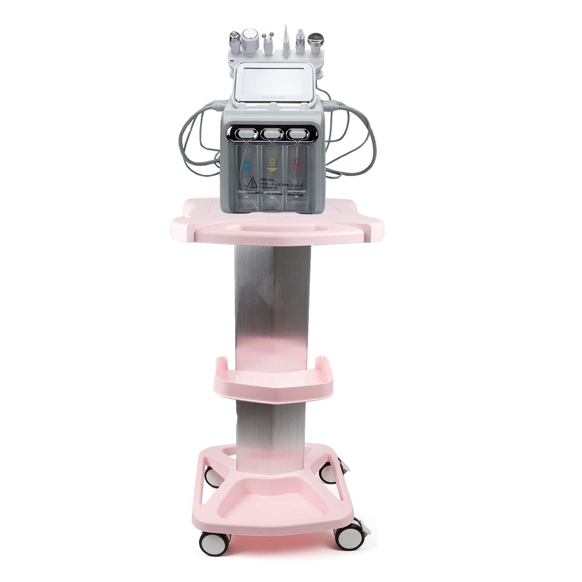 Pink Aluminum Beauty Salon Rolling Cart with Wheels - Large 33lbs Capacity Tray Stand for Hair Styling, Nail & Makeup Tools - Perfect for Salon, Spa, Home & Mobile Beauty Services