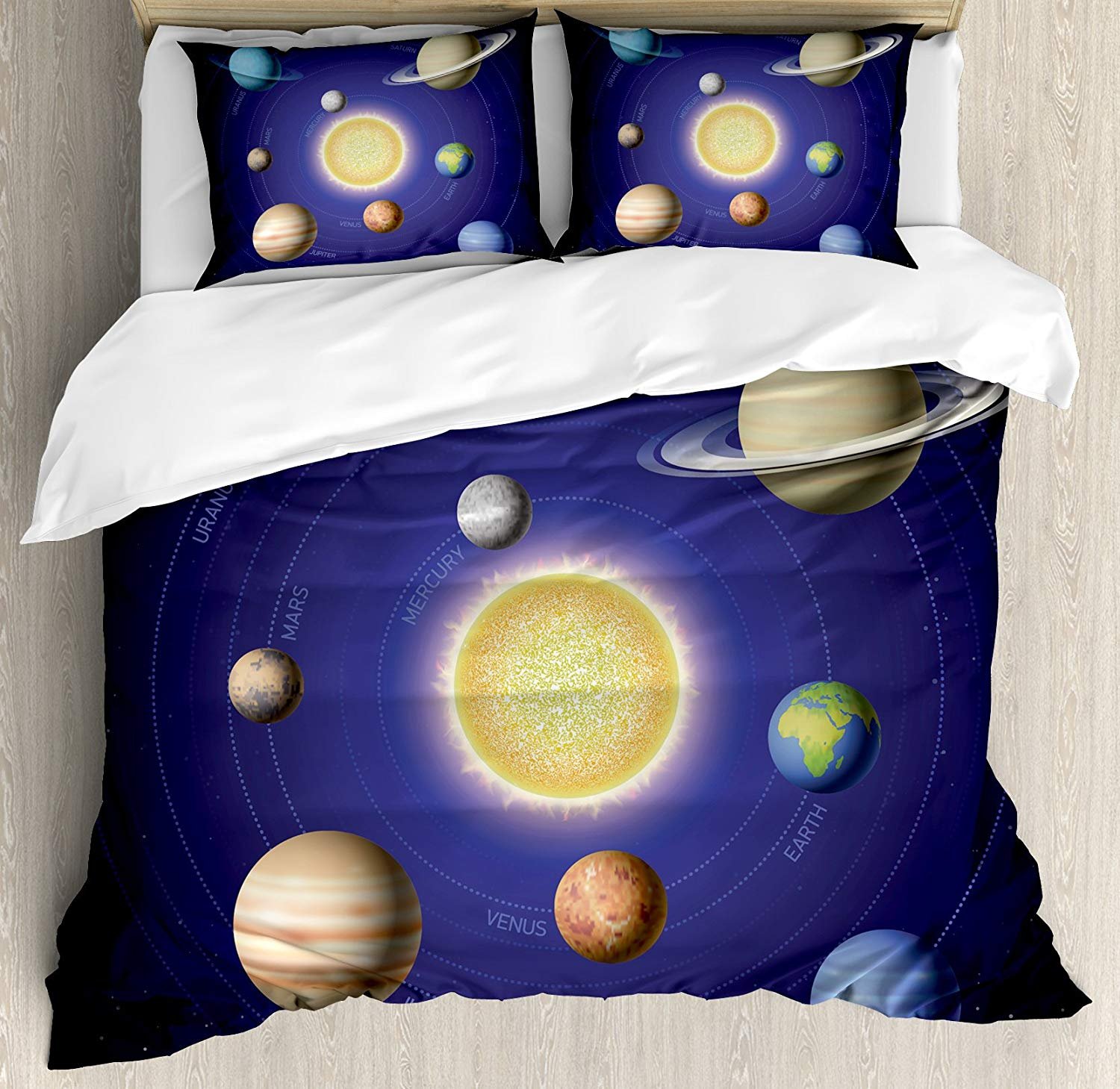 3-Piece Solar System Bedding Set with Galaxy Design - Queen Size Duvet Cover & Pillowcases for Kids, Teens & Adults | Perfect for Space-Themed Bedrooms, Science Classrooms & Astronomy Lovers