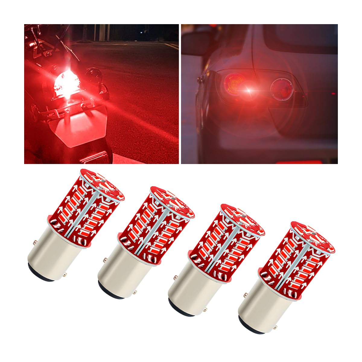 1157 LED Bulbs - 4PCS Super Bright 12V Red LED Brake Tail Lights & Reverse Backup Lights - Replacement for Cars, Trucks, Motorcycles - Perfect for Night Driving & Enhanced Safety