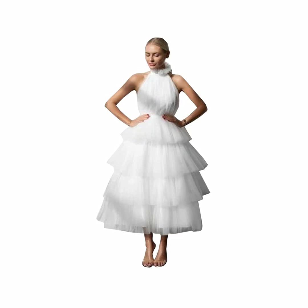 DDWW Elegant Long Ball Gown Prom Dress with Tulle Ruffles - Halter Neckline Wedding & Homecoming Dress for Women | Perfect for Formal Dances, Bridal Parties & Special Occasions