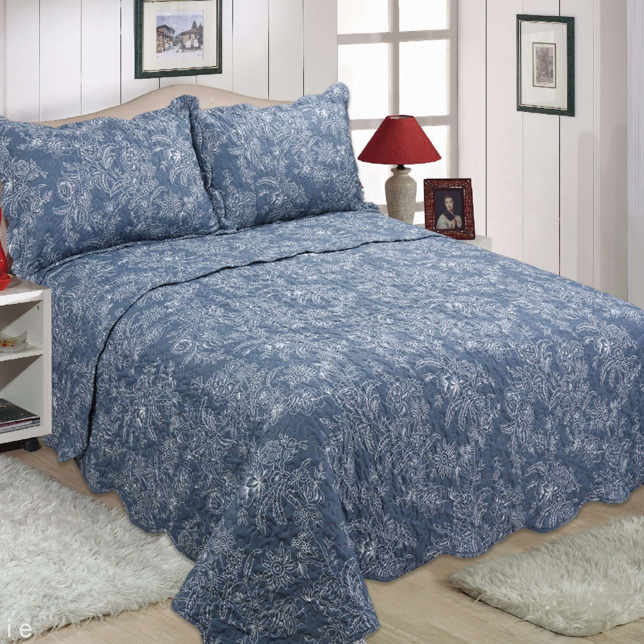 Katie Quilted Bedspread Patchwork - Navy Blue Cotton Bed Cover - Perfect for Cozy Bedrooms & Guest Rooms
