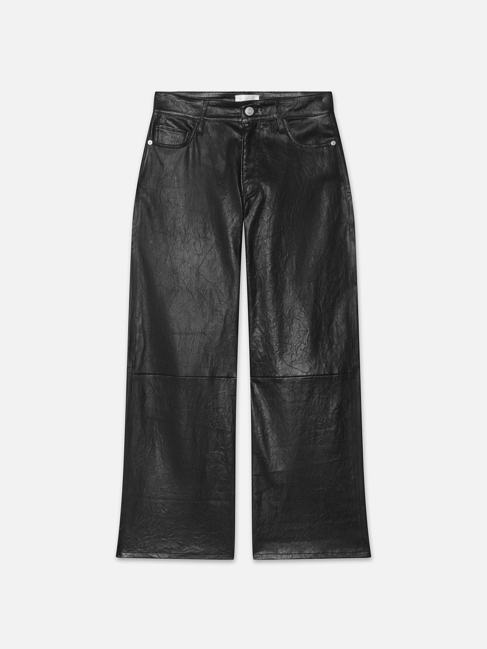 Slim Palazzo Crop Leather Pants for Women - High Waisted Faux Leather Trousers - Black Vegan Leather Pants for Casual Wear & Night Out