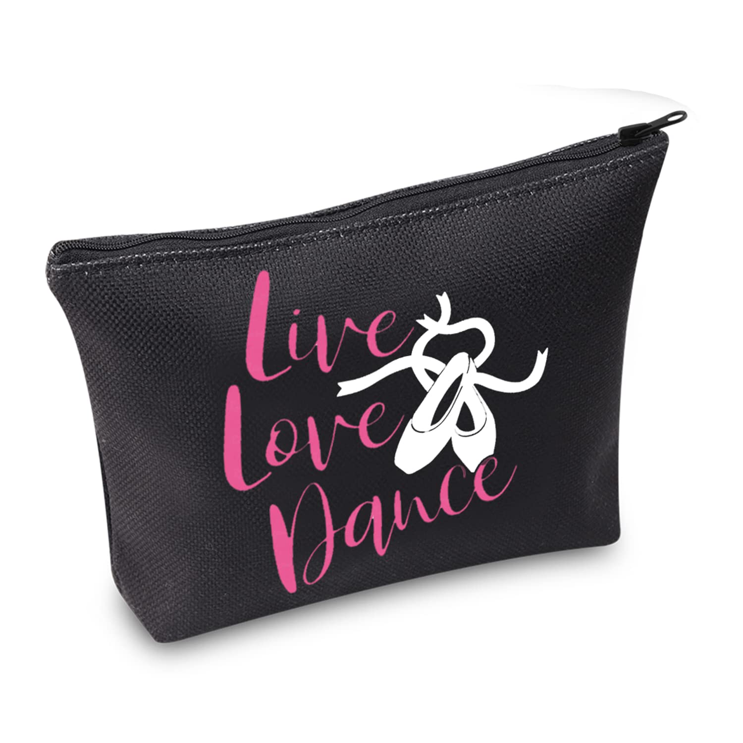 TSOTMO Live Love Dance Makeup Bag - Dancer Cosmetic Pouch & Teacher Gift - Travel Makeup Case (Black) - Perfect for Dance Recitals, Backstage Essentials & Ballet Class Accessories