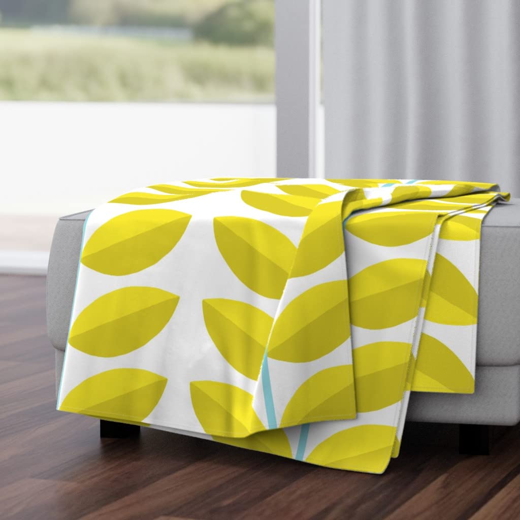 Luxe Velvet Throw Blanket 50x70 Inches - Dogwood Yellow Scandinavian Style Leaves Retro Midcentury Modern Bold Print for Kids | Soft Cozy Blanket for Nursery, Living Room, Bedroom Decor & Gift
