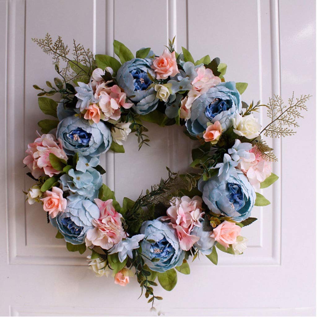 SYALEO Artificial Peony Flower Wreath for Front Door - Elegant Home & Wedding Decor - Perfect for Wall, Mantel, and Seasonal Door Decorations