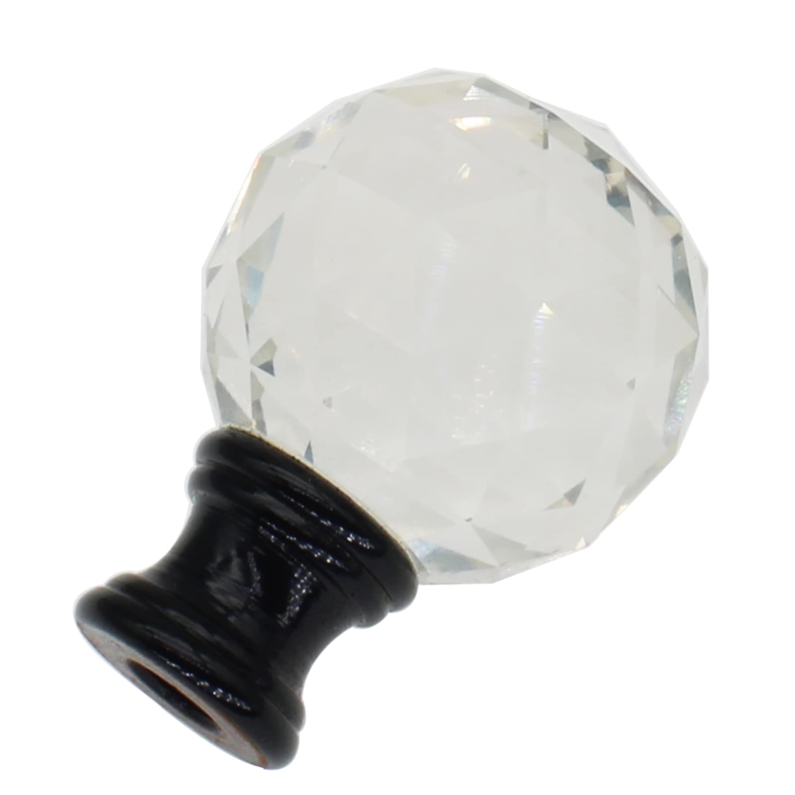 Diamond Crystal Lamp Finial - Multi-Faceted Lamp Cap Knob with Black Alloy Base for Lamp Shades | Elegant Lighting Decoration for Living Room, Bedroom & Office