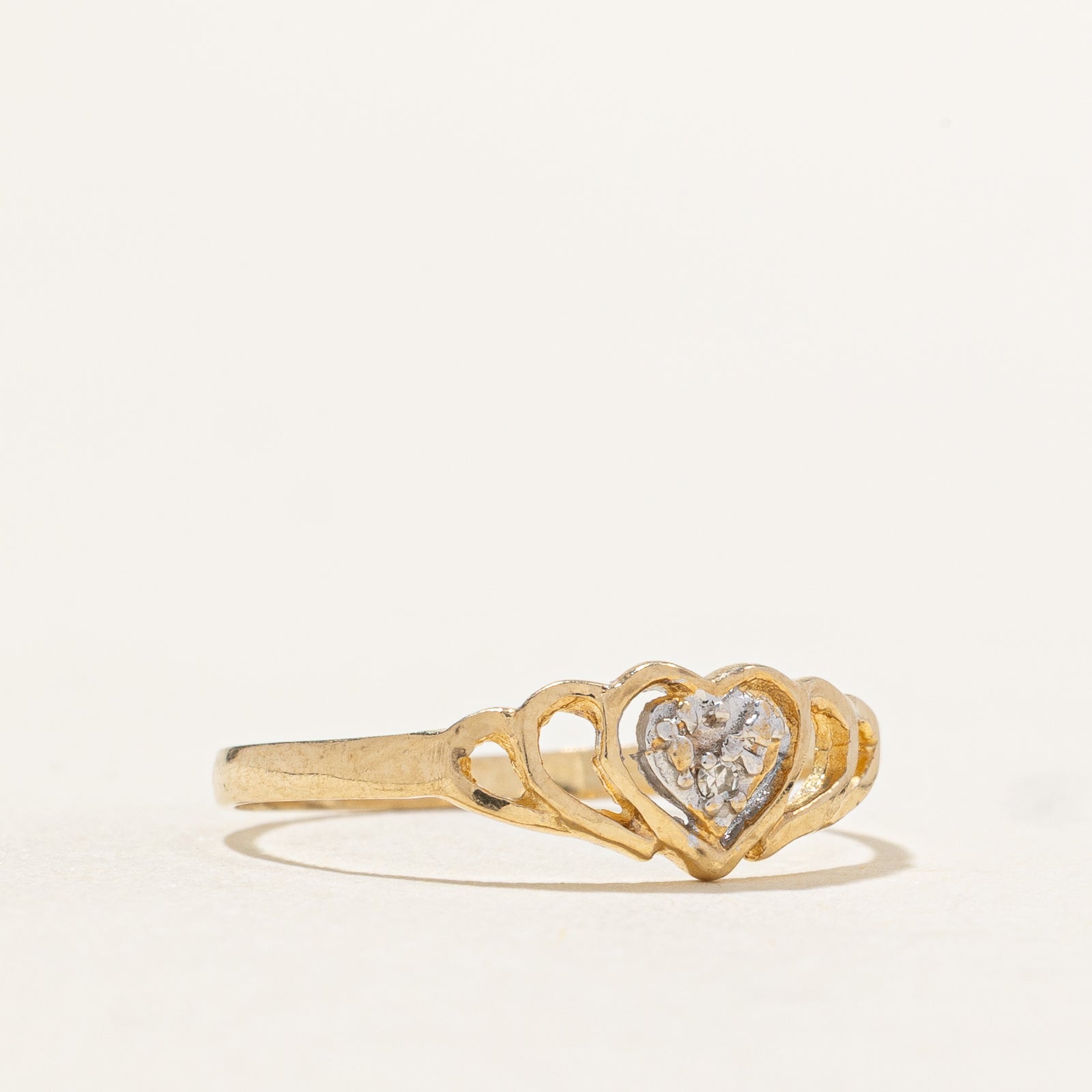 0.005ct Diamond Heart Open Grooved Ring - Size 5.25 - Elegant Stackable Band for Women, Perfect for Valentine's Day, Anniversary or Everyday Wear