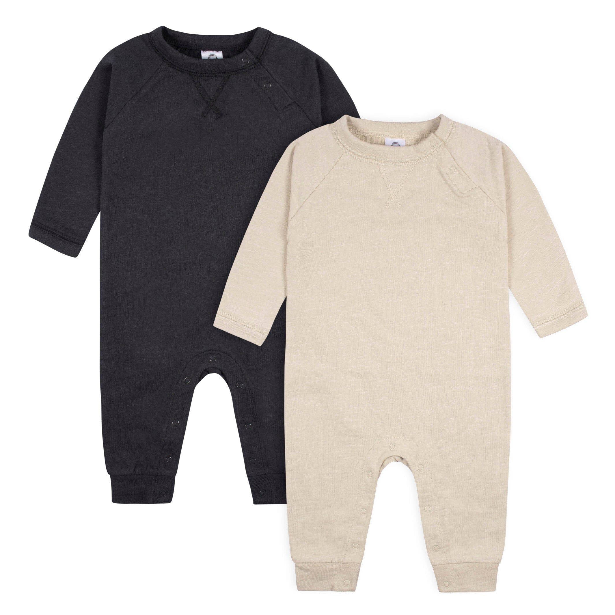 2 Pack Baby Boys Tan & Dark Gray Raglan Sleeve Romper - Soft Cotton Jumpsuit for Newborns & Infants - Perfect for Playtime, Photos & Everyday Wear