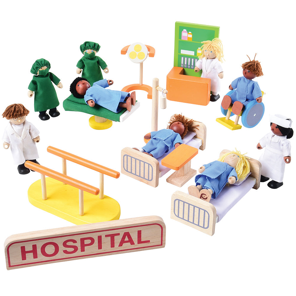 27-Piece Wooden Hospital Playset with Medical Accessories for Kids - Pretend Play Doctor Kit for Toddlers & Children - Educational Role Play Toy for Preschool Learning & Imagination Development