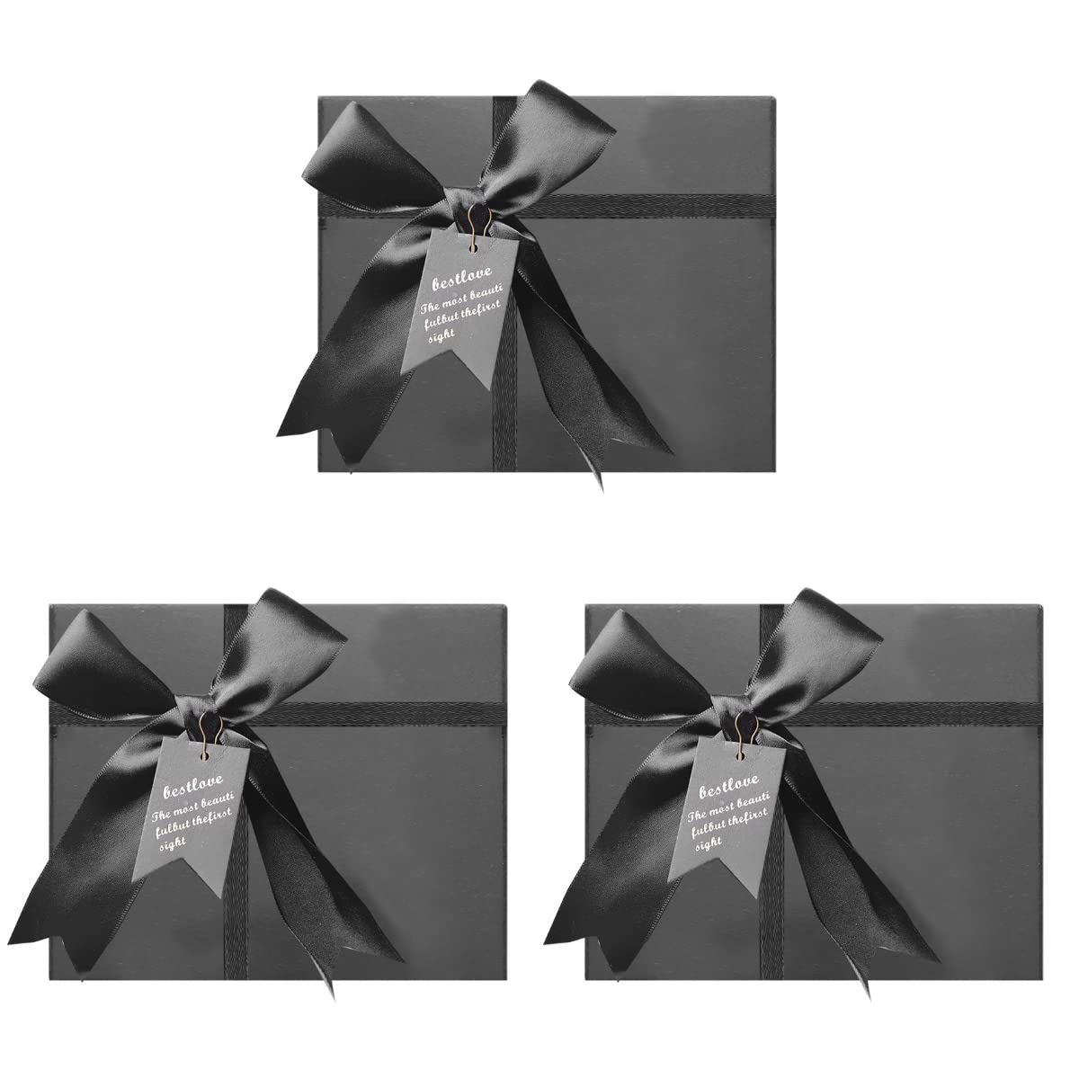 ABOOFAN 3-Piece Elegant Bowknot Gift Box Set - Black Paper Gift Wrapping Box for Wedding, Valentine's Day, Anniversary & Birthday Presents - Perfect for Jewelry, Chocolates & Romantic Gifts (Size 2)