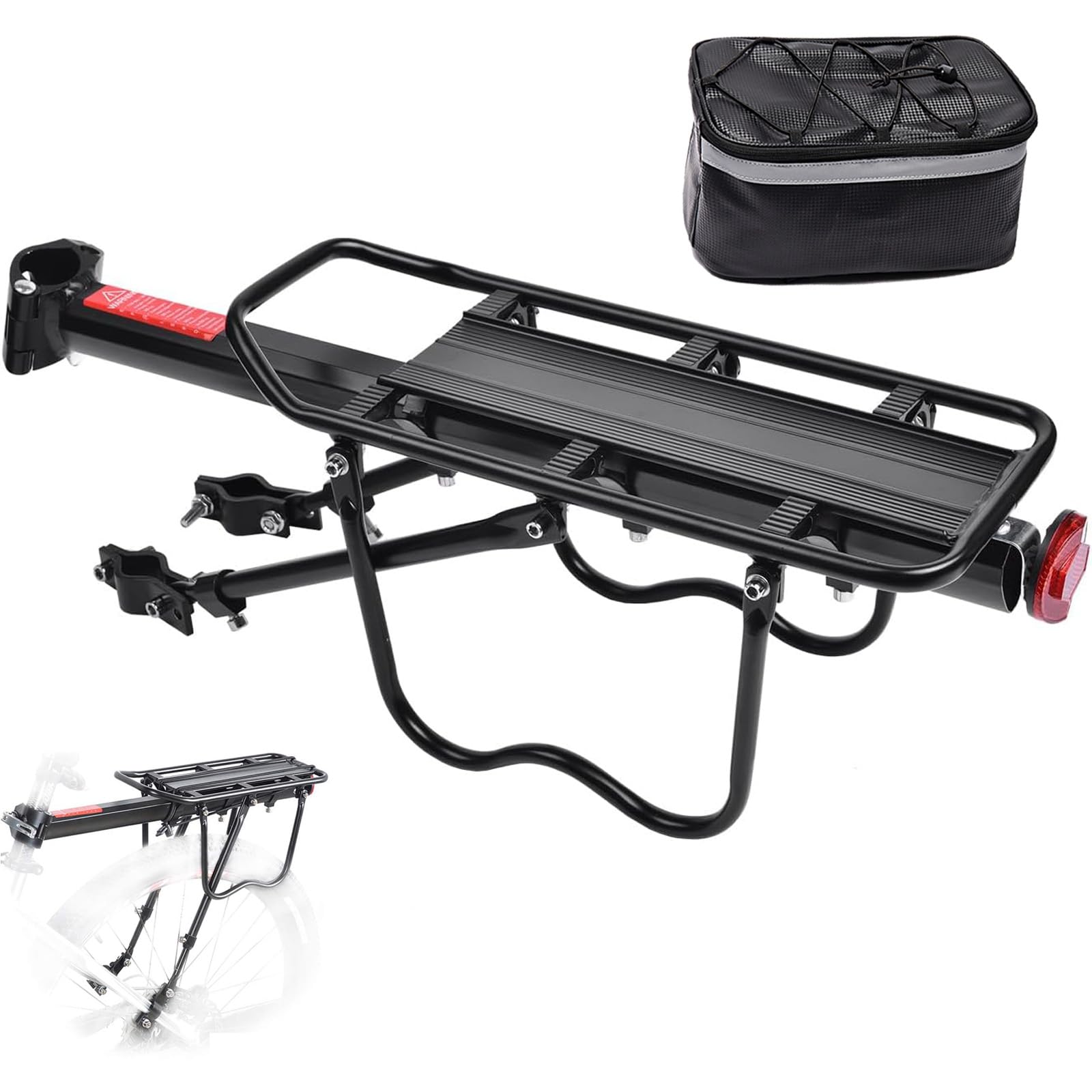 Heavy Duty Rear Bike Rack with 110Lb Capacity - Adjustable Bicycle Cargo Carrier with Detachable Storage Bag for Adults | Perfect for Commuting, Grocery Shopping & Outdoor Adventures