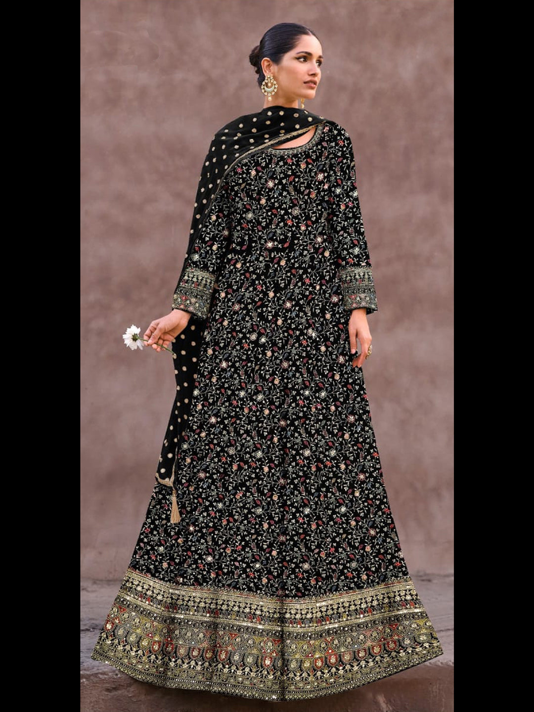 Elegant Black Embroidered Anarkali Dress for Women - Designer Party Wear for Weddings, Festivals & Special Occasions