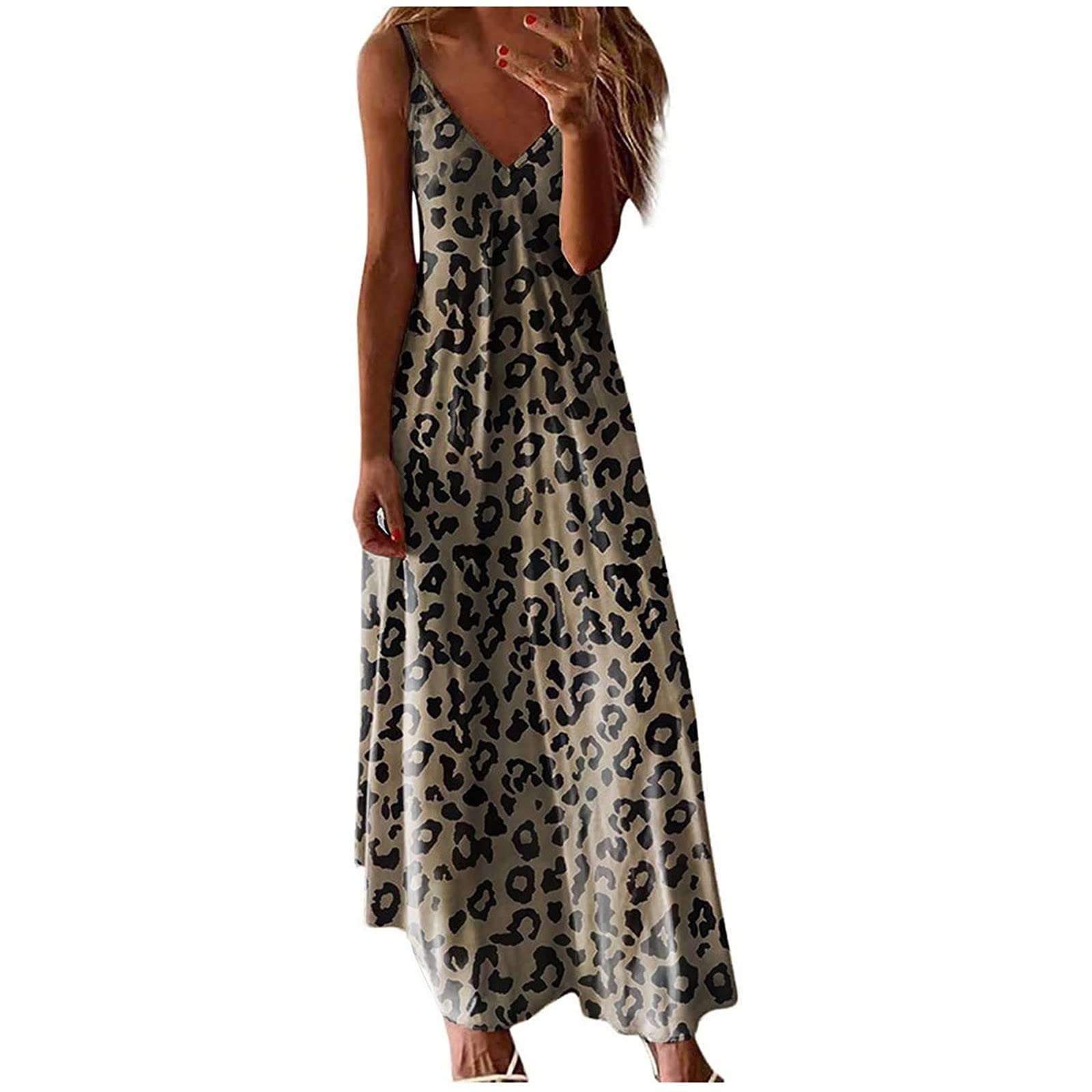 Women's Summer Maxi Dress - Sleeveless Boho Sundress with V-Neck | Flowy Long Beach Dress for Vacation, Hawaiian Style | Perfect for Beach Outings, Tropical Getaways & Summer Parties