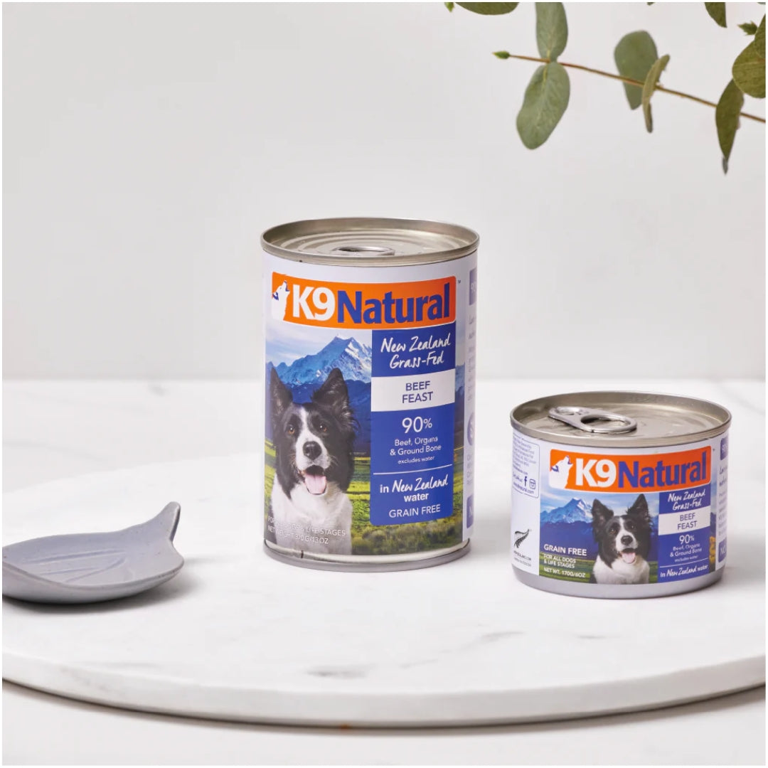 K9 Natural Dog Canned Food - Grain-Free Beef Feast for Adult Dogs | High Protein Wet Dog Food | Perfect for Picky Eaters & Meal Toppers | Made in New Zealand