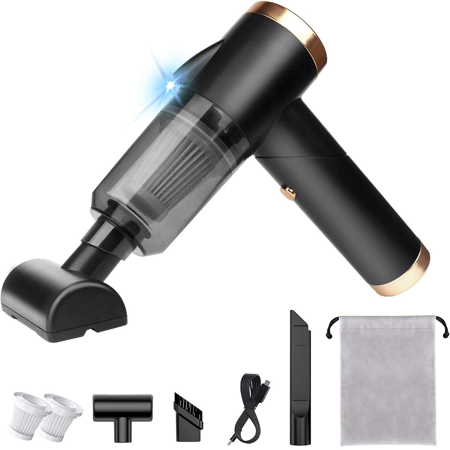 Saimour 9000PA Cordless Handheld Car Vacuum Cleaner - 90° Foldable Portable Vacuum with Strong Suction, Rechargeable Mini Vac for Car, Home, Office & Travel (Black) | Perfect for Quick Car Cleaning, Pet Hair Removal & Small Space Maintenance