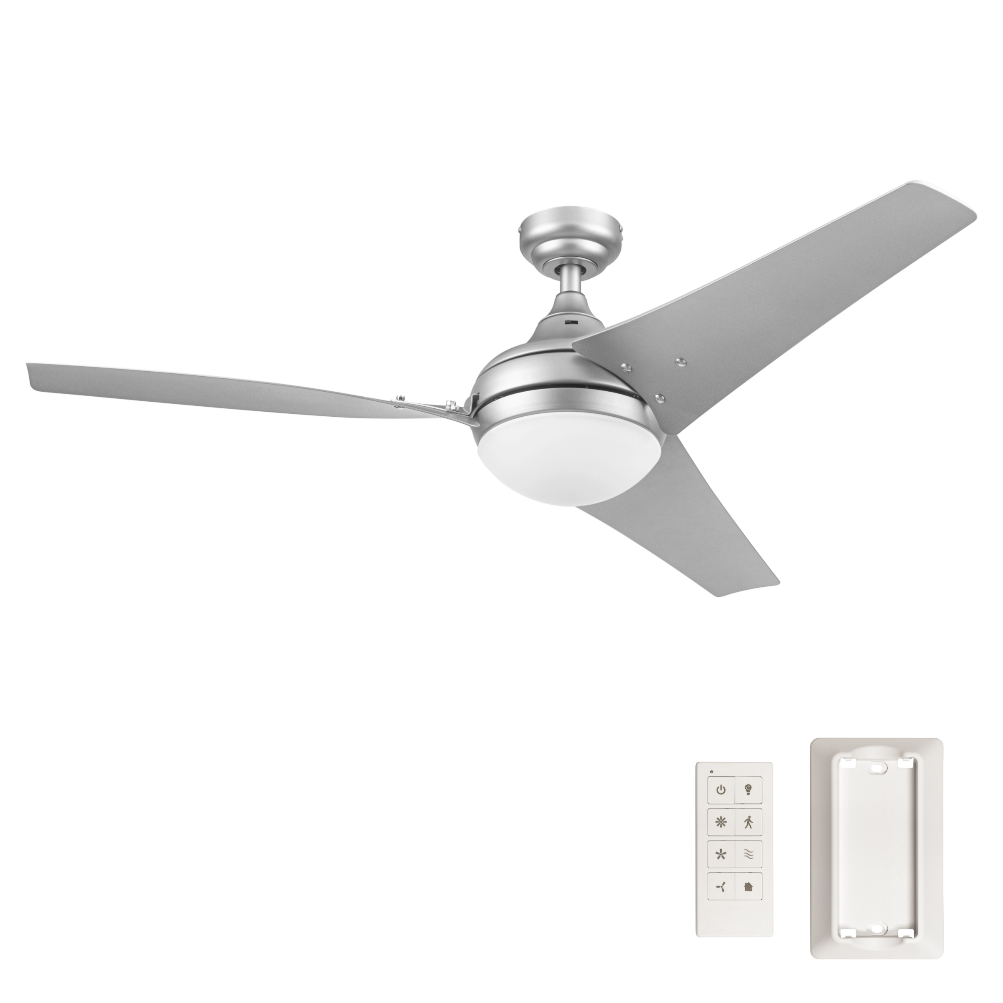 52 Inch Maxon Silver Ceiling Fan with Remote Control - Modern Cooling for Living Room, Bedroom & Office