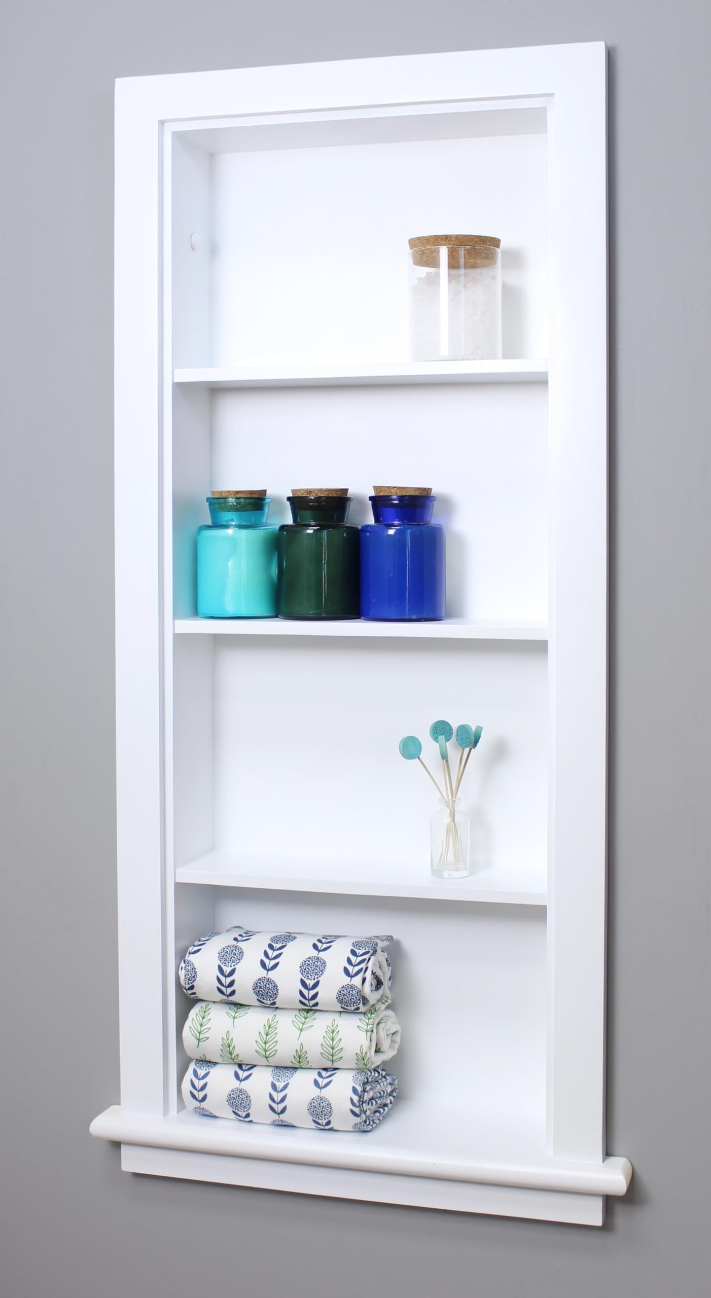 Fox Hollow Furnishings 14x36 Aiden Recessed Wall Niche Medicine Cabinet - Real Wood Bathroom Storage Shelf (No MDF) - Made in USA - White Finish - Perfect for Bathroom Organization & Modern Home Decor
