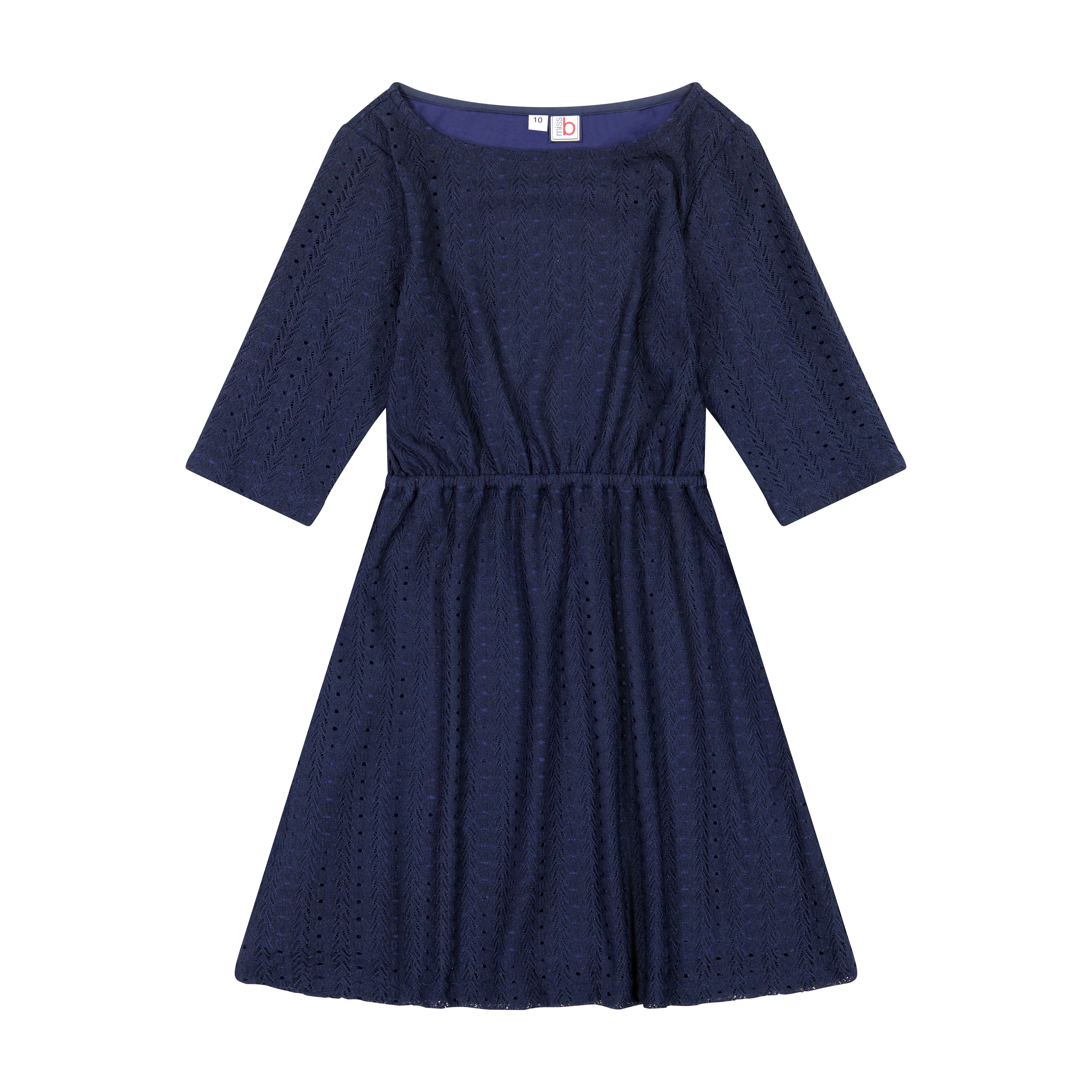 Leslie Tween Bateau Neck Dress - Navy Blue Lace Dress for Girls, Elegant Party Wear, Special Occasion Outfit, Church or School Event Dress
