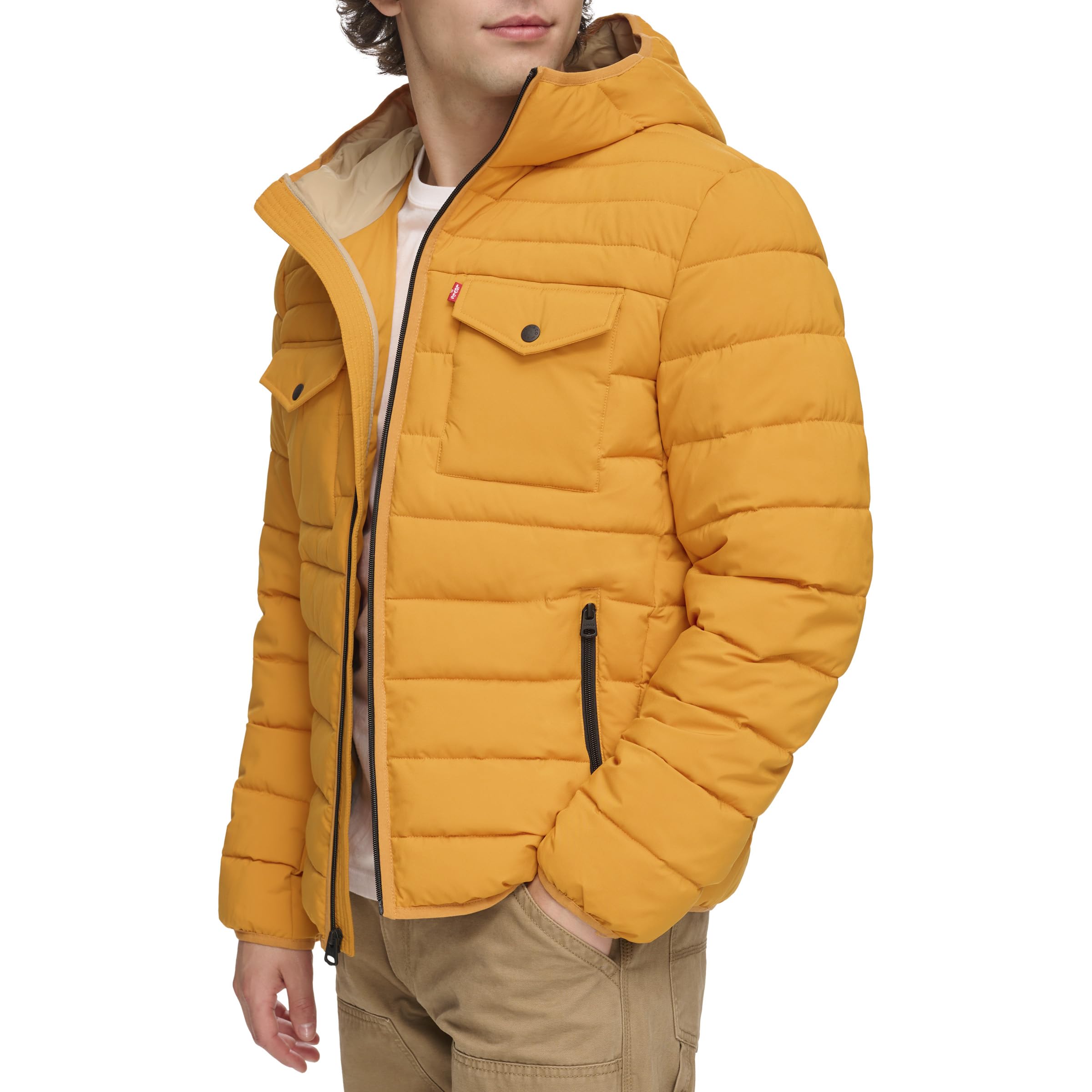 Levi's Men's Water Resistant Performance Stretch Hooded Puffer Jacket - Lightweight Winter Coat for Outdoor Activities & Urban Style